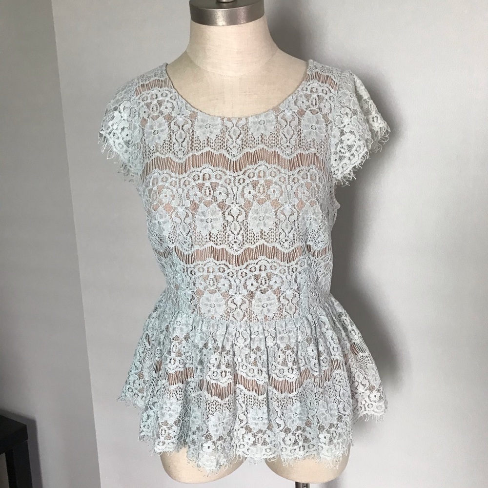 Maeve mint lace peplum top size S.